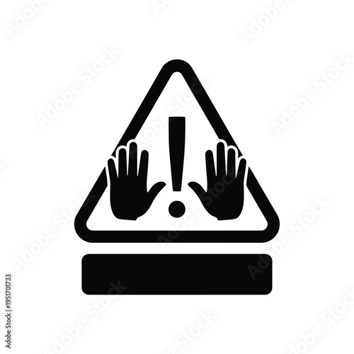 Black warning sign with hands and exclamation mark