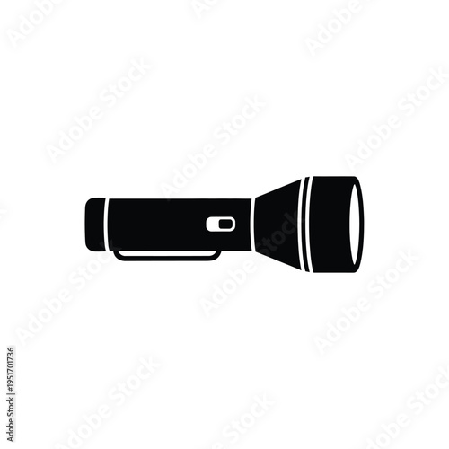 Black and white of a flashlight with light beam