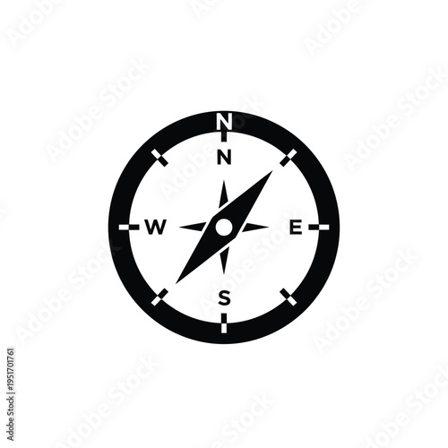 Black and white compass with cardinal directions north south east west