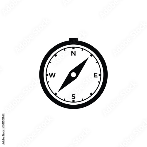 Black and white compass showing north south east and west directions