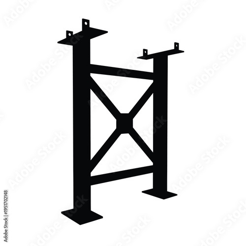 Black metal frame with cross bracing and mounting plates