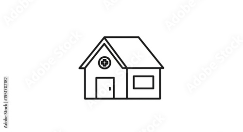Simple Outline Drawing of a House with a Window and Door.