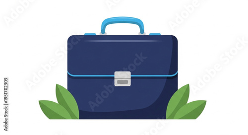 Blue Briefcase with Green Leaves Illustration.