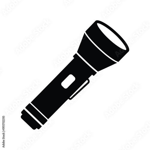 Black flashlight silhouette isolated on white background