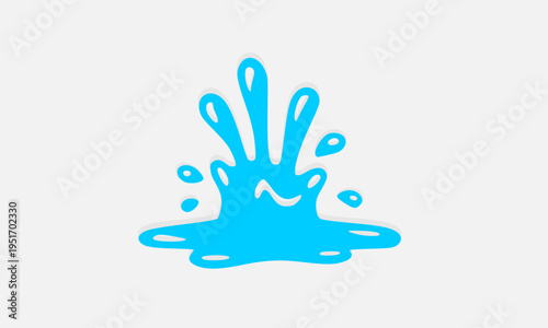 A vibrant blue water splash and liquid droplet icon in a flat vector style, perfect for refreshing beverage branding, hygiene concepts, hydration graphics, and clean puddle designs.