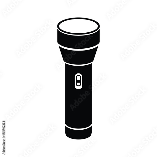 Black and white silhouette of a flashlight with illuminated bulb