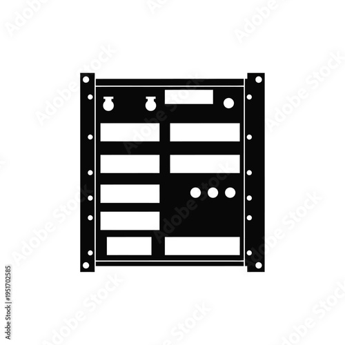 Black and white control panel with buttons and slots