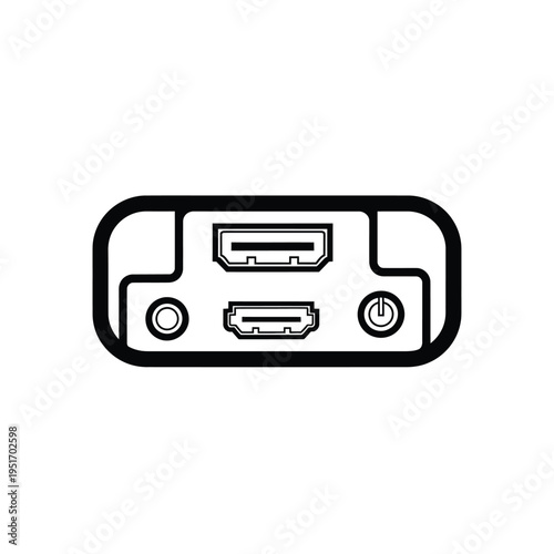 Black and white line of electronic port connections with u s b and h d m i