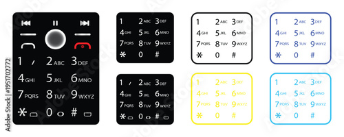 Phone Dial Pad UI Icon Set Color Themes Telephone Keypad Interface Vector Pack