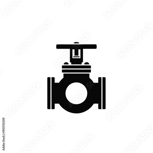 Black and white of a valve with circular opening and handle
