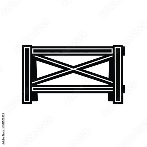 Black and white wooden fence cross section isolated on white background