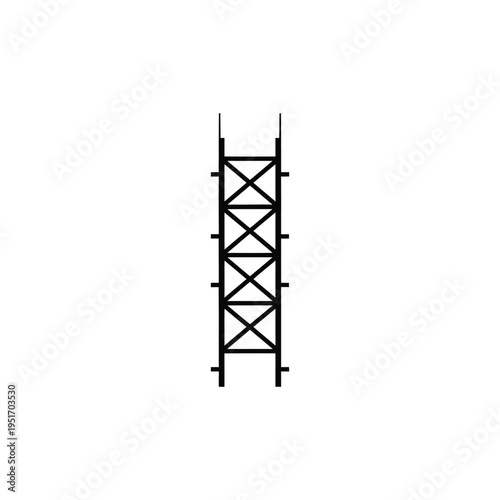 Black metal tower structure with crossed beams and bolts