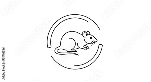 A simple line drawing of a mouse sitting inside a partial circle on a white background minimalistic animal illustration