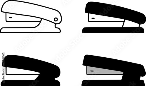 Stapler illustration icon set, in outline, silhouette and colored, for business and finance design