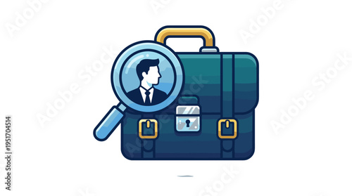 Briefcase with magnifying glass over man icon