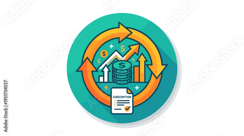 Flat design icon for recurring subscription revenue growth