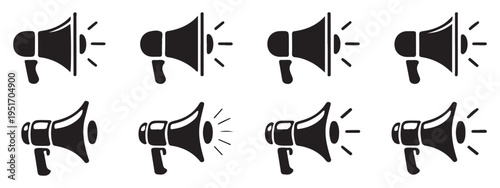 Megaphone icons set for emergency alerts and notifications. vector illustration eps 10
