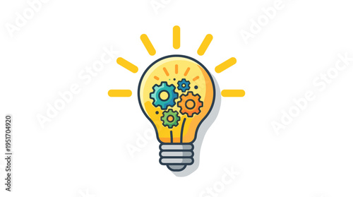 Light bulb with gears representing idea generation and innovation