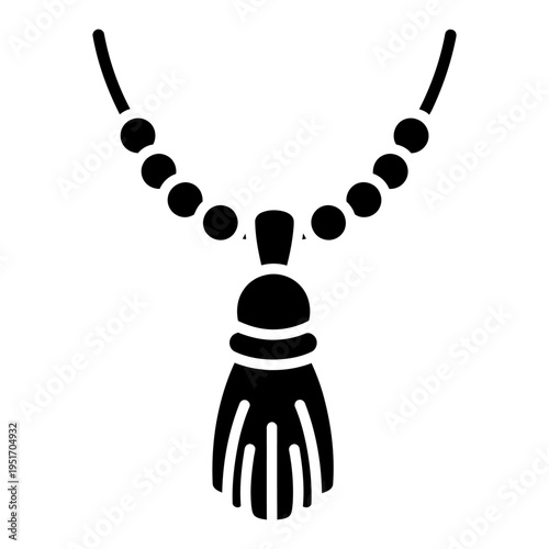 Minimalist black beaded necklace silhouette with decorative tassel pendant for fashion branding and jewelry design icons