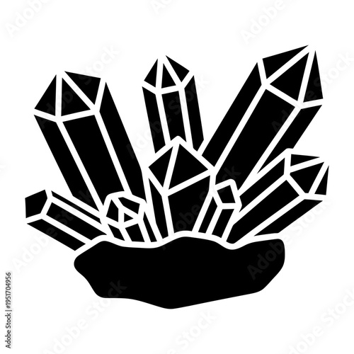 Minimalist black and white crystal cluster vector illustration for geology branding and mystical graphic design projects