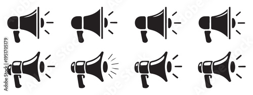 Collection of black bullhorn and loudspeaker vector symbols. vector illustration eps 10