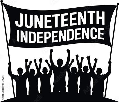 Juneteenth celebration with people holding banner