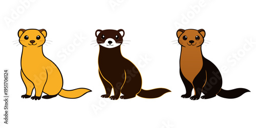 ferret standing upright pose silhouette illustration collection. Animals drawing illustration isolated on white background.