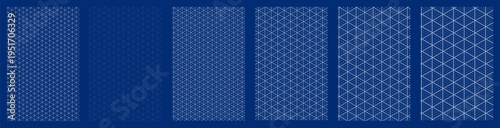 Set of isometric triangle geometry Technical drawing sheet, margin layout blueprint style. Triangle lattice structure for planning pages diagrams UI wireframes education notebooks digital technology 