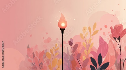 Elegant Flame Among Soft Pink Flowers in Pastel Background Design
