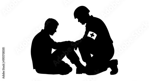 First responder assisting injured person on the ground in emergency situation with medical care