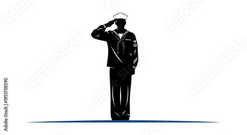 Soldier salutes in uniform with hat on white background symbolizing respect and patriotism in a simple graphic illustration