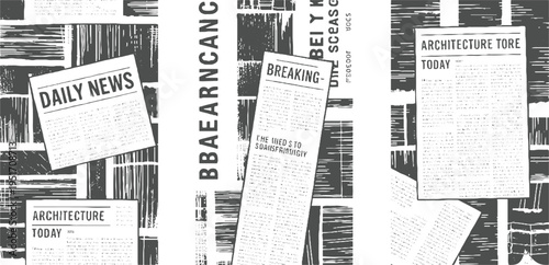 Three newspapers with headlines daily news breaking and architecture today in black and white
