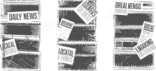 Three newspaper sections with headlines daily news local events and breaking news