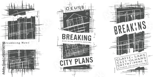 Abstract with text and architectural in dark gray and white