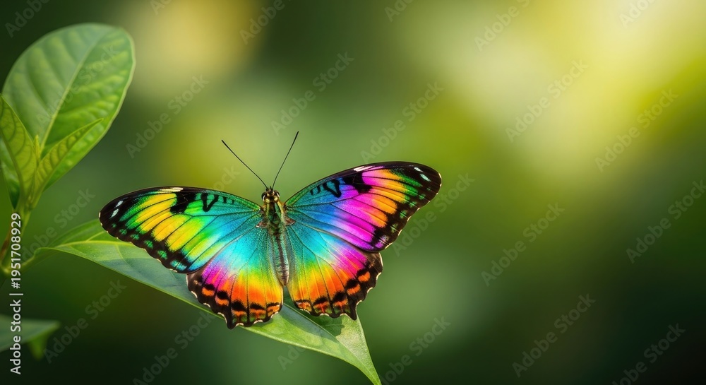 Obraz premium Vibrant butterfly perched on a leaf in a sunlit garden