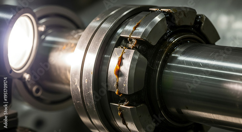 Close-up of industrial machinery bearing with grease lubricant, highlighting mechanical engineering and precision manufacturing