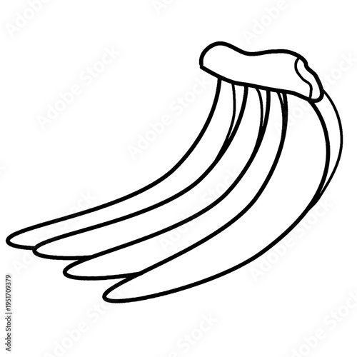 A simple line art drawing of a bunch of three bananas. The clean, bold outlines create a minimalist representation of the tropical fruit, perfect for coloring books or icon design projects.