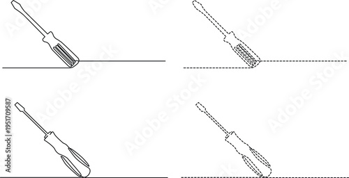 Illustrations of a screwdriver in different orientations and perspectives Vector