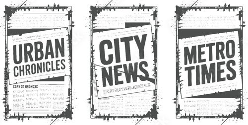Three vintage newspaper headlines urban chronicles city news metro times with grunge borders