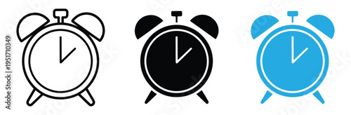 Retro Alarm Clock Icon Vector Set for Time Management Wake Up Call and Deadline Reminder Symbol
