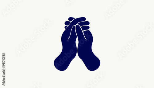 Minimalist Praying Hands Silhouette Vector Icon in Navy Blue and Cream for Prayer Worship and Meditation