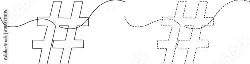 Abstract geometric line art with solid and dashed variations of a stylized hashtag symbol Vector