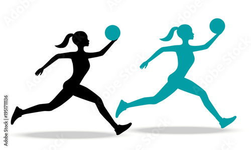  silhouettes of female handball players