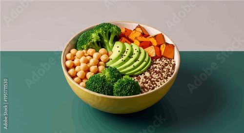 Colorful healthy bowl with grains vegetables and legumes nutrition concept vector illustration