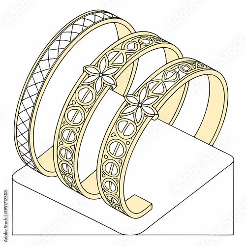 Gold Bangle Bracelets with Floral Patterns gold bangles