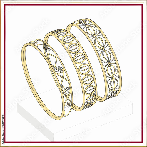 Gold Bangle Bracelets with Geometric Patterns gold bangles