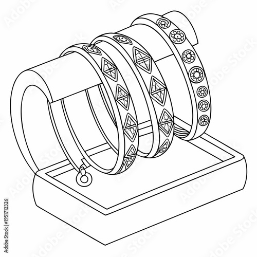 Line of three bracelets on a display stand line bracelets