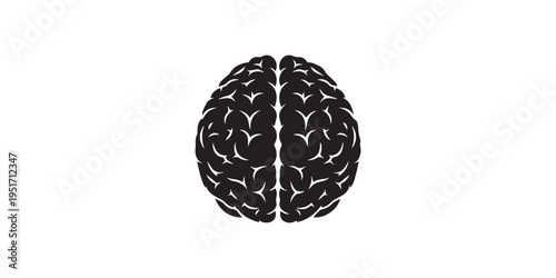 Black Brain Silhouette Icon Illustration, Simple black brain silhouette isolated on white background, symbolizing intelligence, neuroscience, mental health, cognition, and creative thinking concepts.