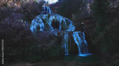 4k with the Krushuna waterfall in Bulgaria during March in slow motion