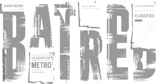 Distressed gray newspaper headlines and classified ads with textured brush strokes daily metro